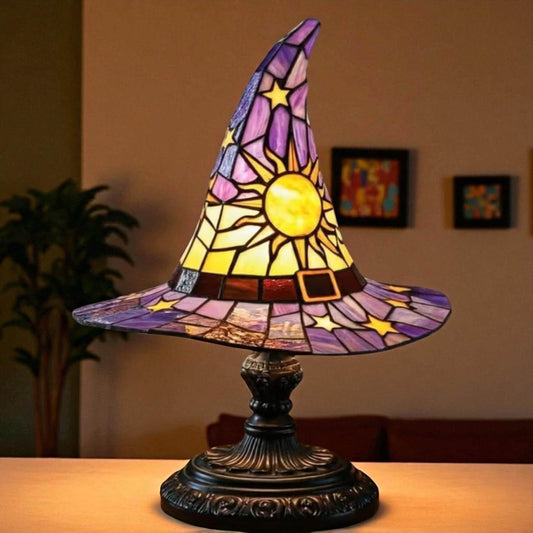 Stained Glass Witch Hat Lamp for Halloween Decoration