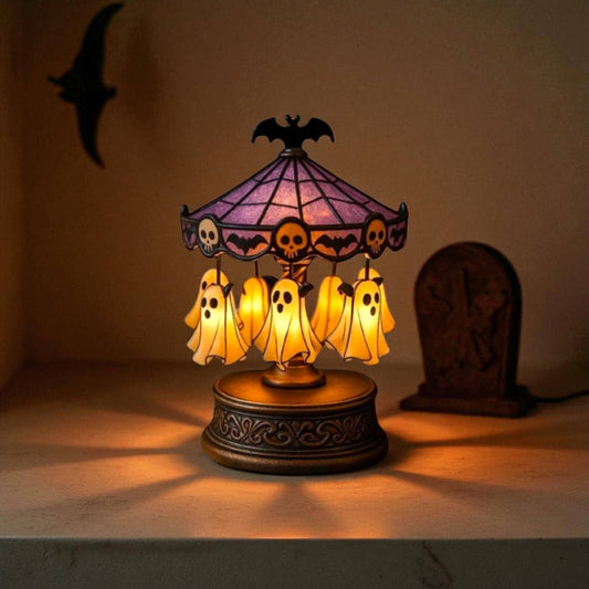 Ghost Carousel Stained Glass Lamp for Halloween Decoration