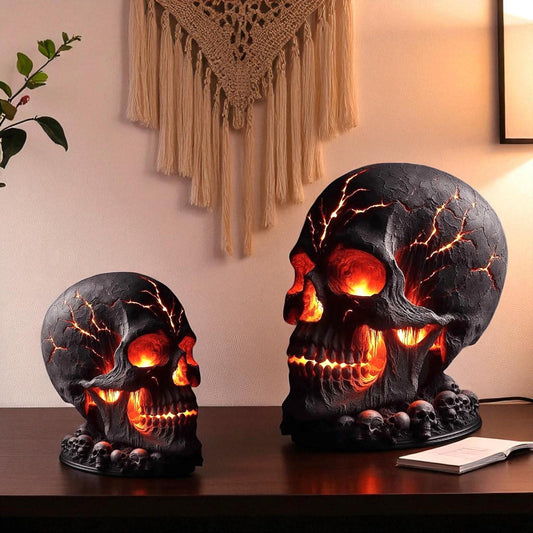 Halloween Lava Stone Skull Night Light - Spooky Flame Desk Lamp for Bedroom